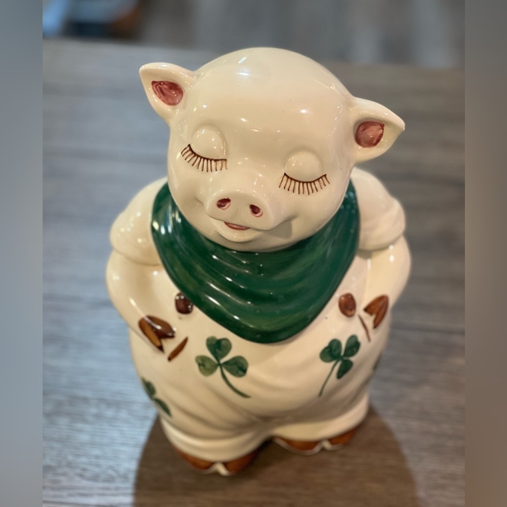 1940s Shawnee Pottery Smiley the Pig Cookie Jar Green Bandana & Shamrocks​​​​